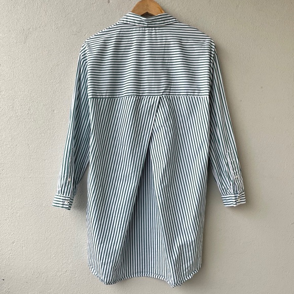 Zara | Green & White Striped Long Poplin Shirt - Picture 6 of 16